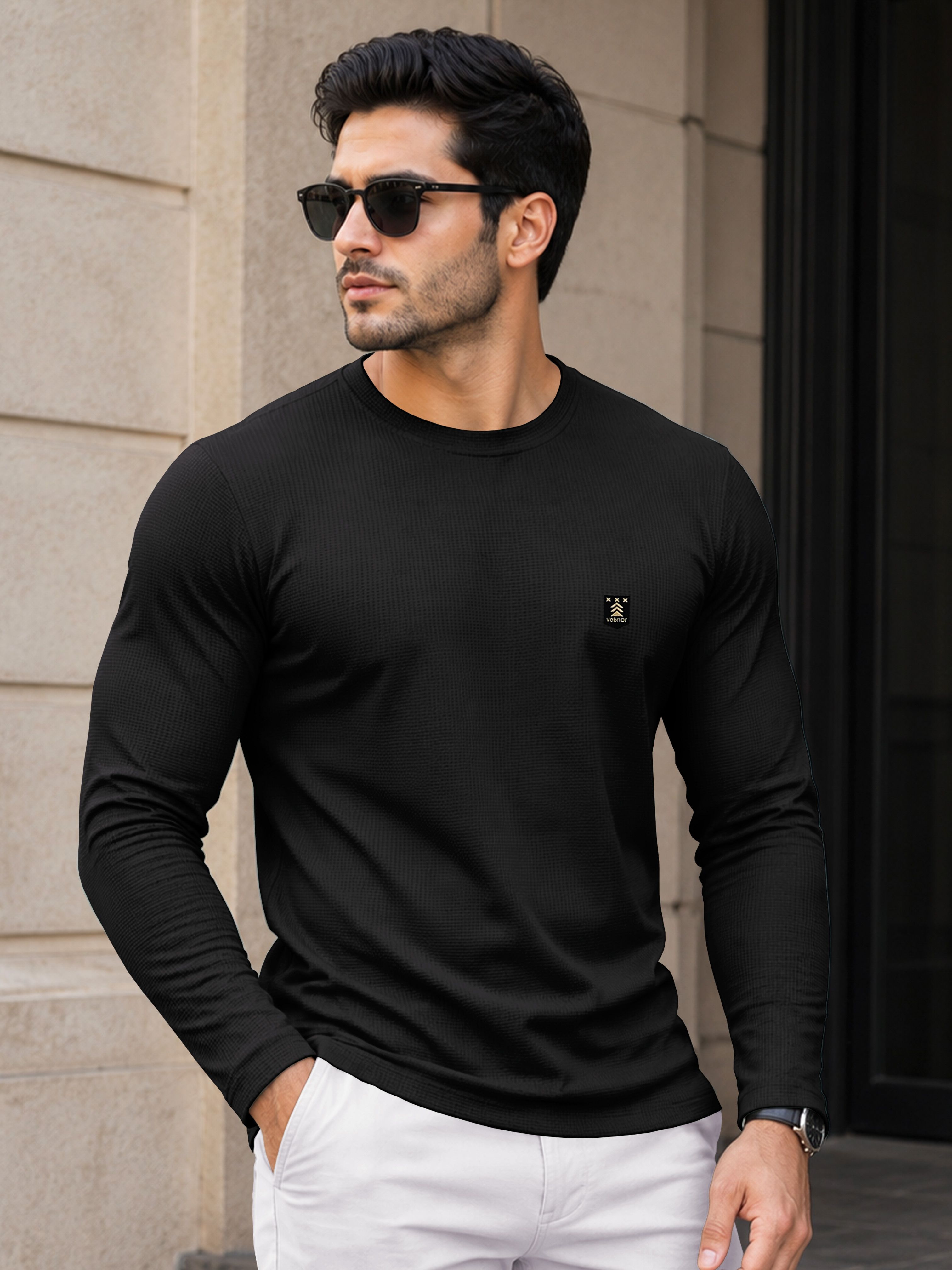 VeBNoR Men Self Design Round Neck Casual T-shirt