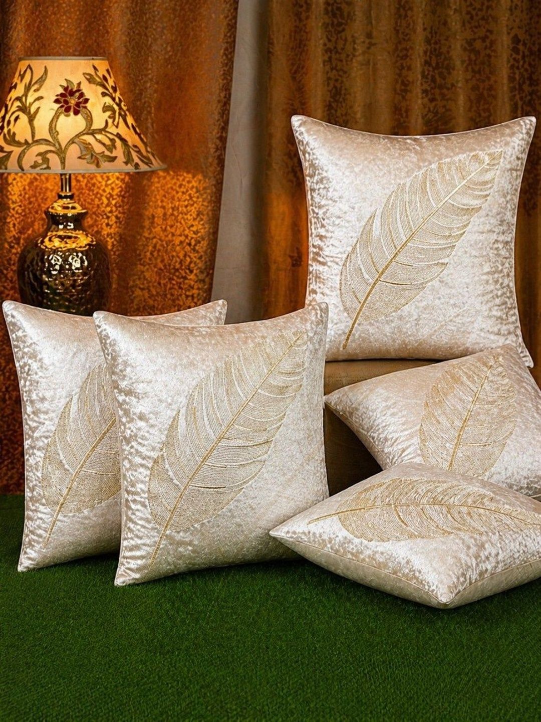 LOFEY LOFEY Beige Set of 5 Velvet Square Cushion Covers