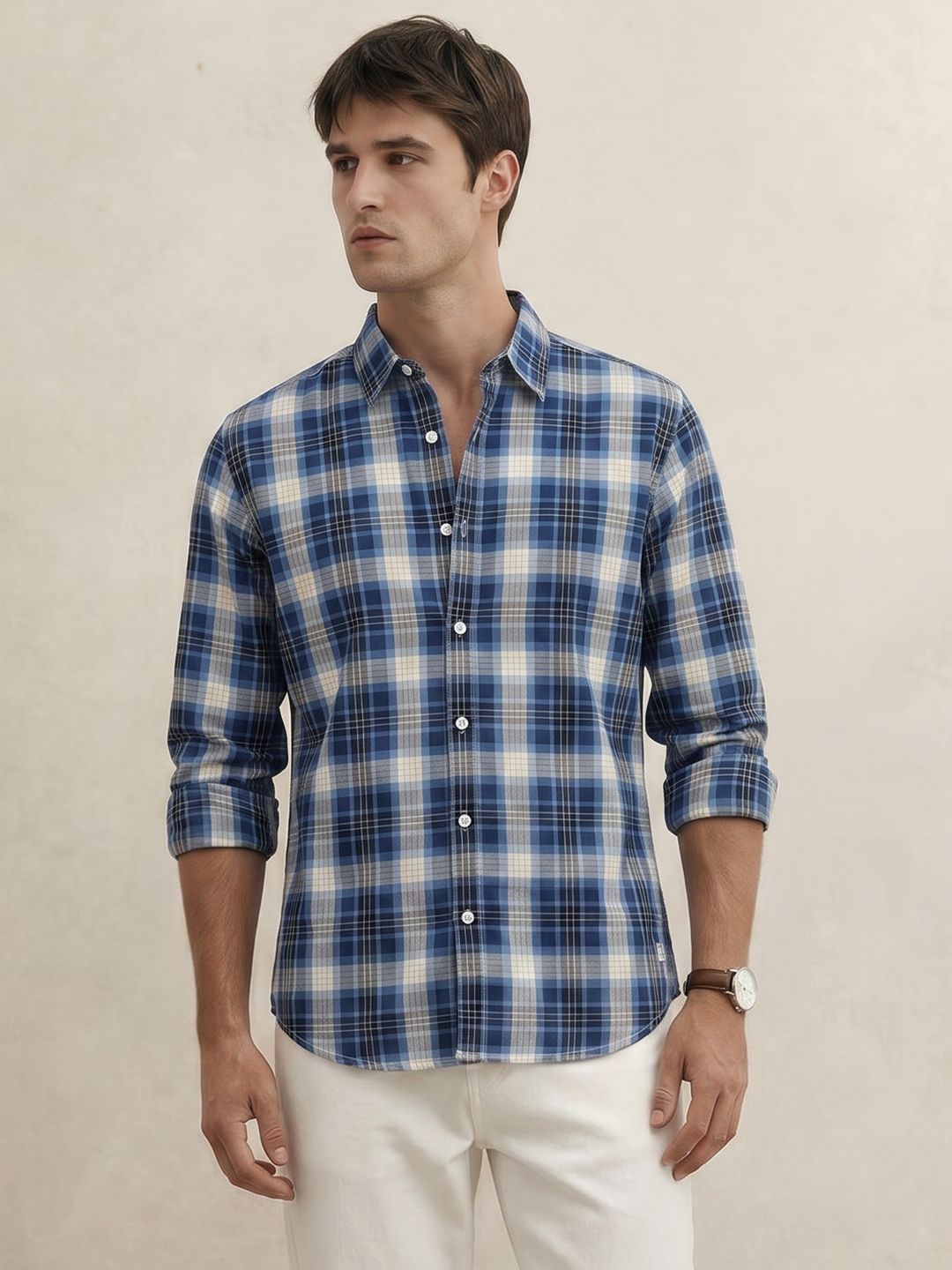 THE SHIRT CODE Tartan Checked Pure Cotton Casual Shirt