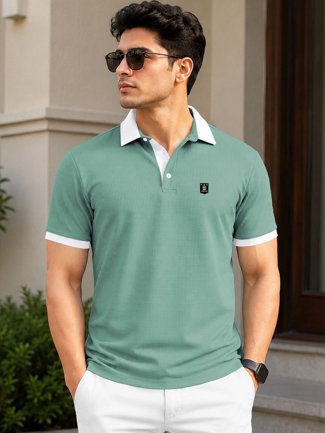 VeBNoR Men Brand Logo Polo Collar T-shirt