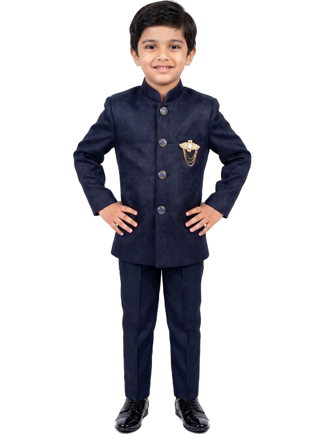 BAESD Boys Self Design Band Collar Sherwani