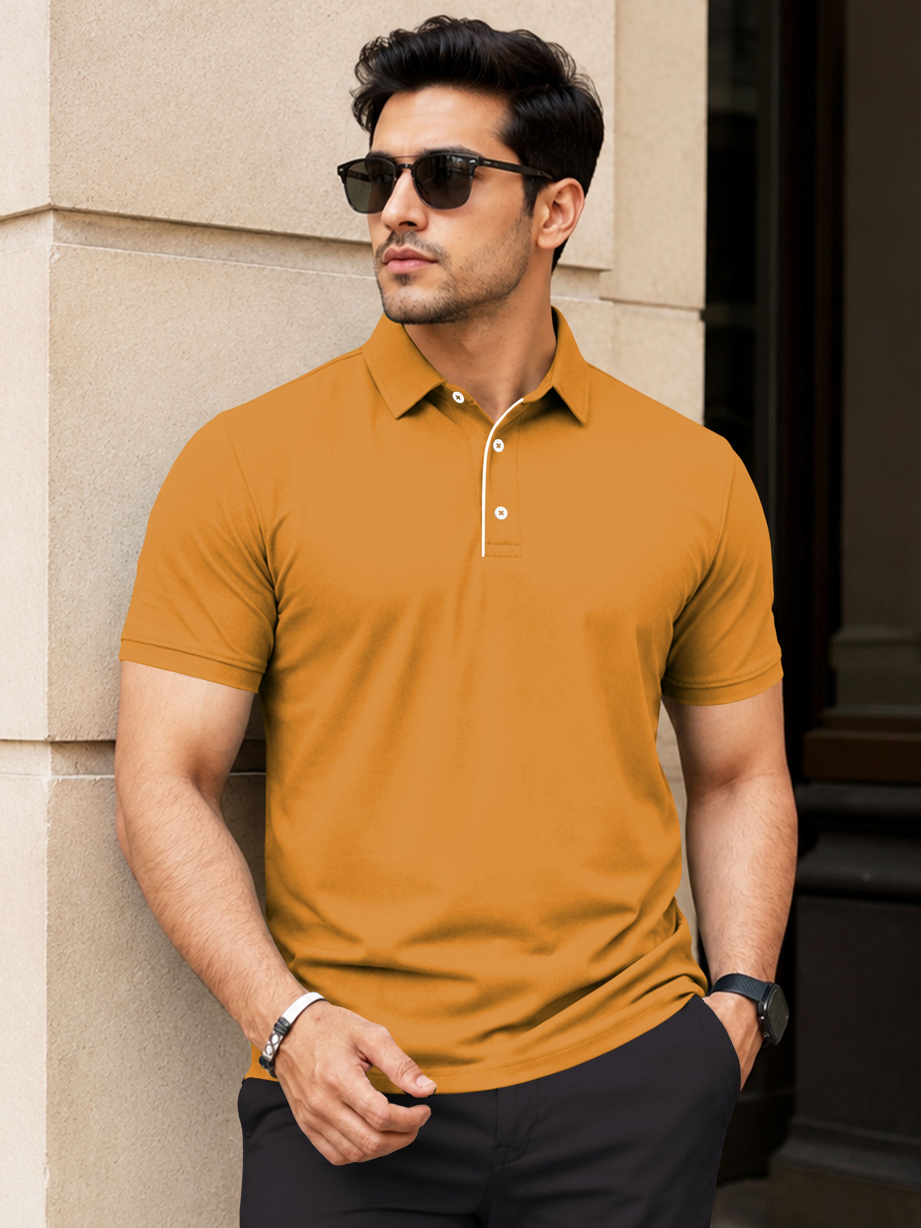 VeBNoR Men Solid Polo Collar Short Sleeves Slim Fit Casual T-shirt