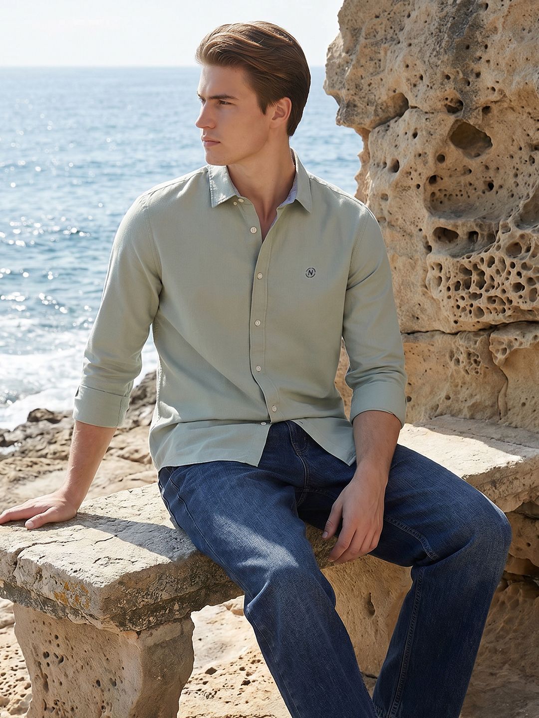 Nautica Spread Collar Pure Cotton Casual Shirt