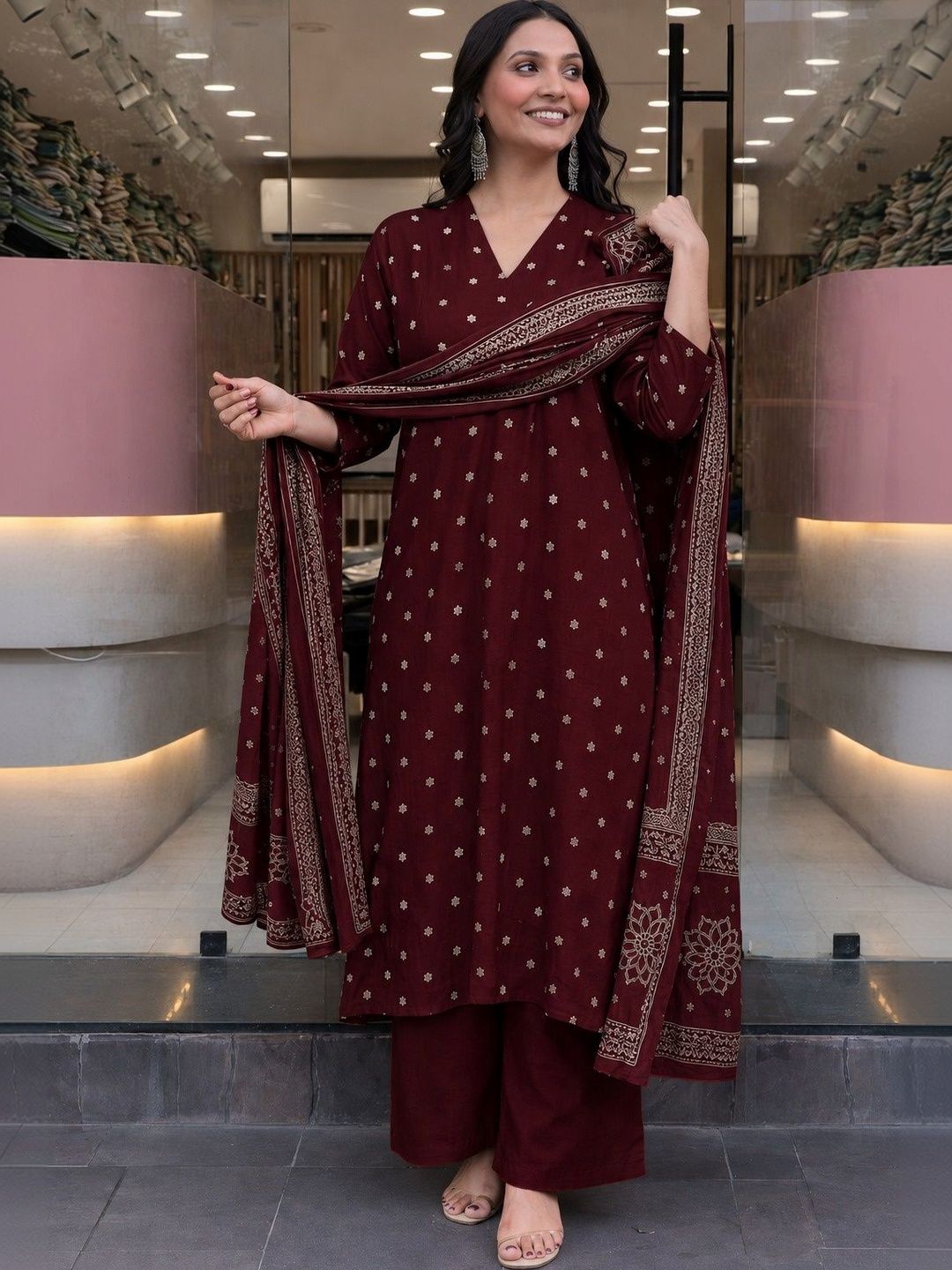 SANTOPERA DESIGNER SANTOPERA DESIGNER Women Ethnic Motifs Printed Regular Kurta with Palazzos & With Dupatta