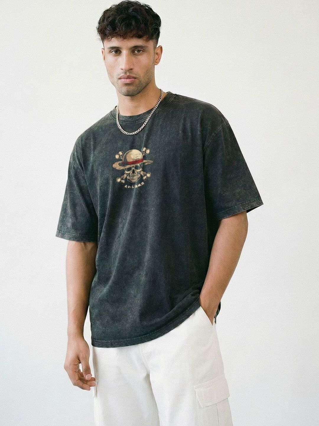 Crazymonk Men Printed Extended Sleeves Pockets T-shirt