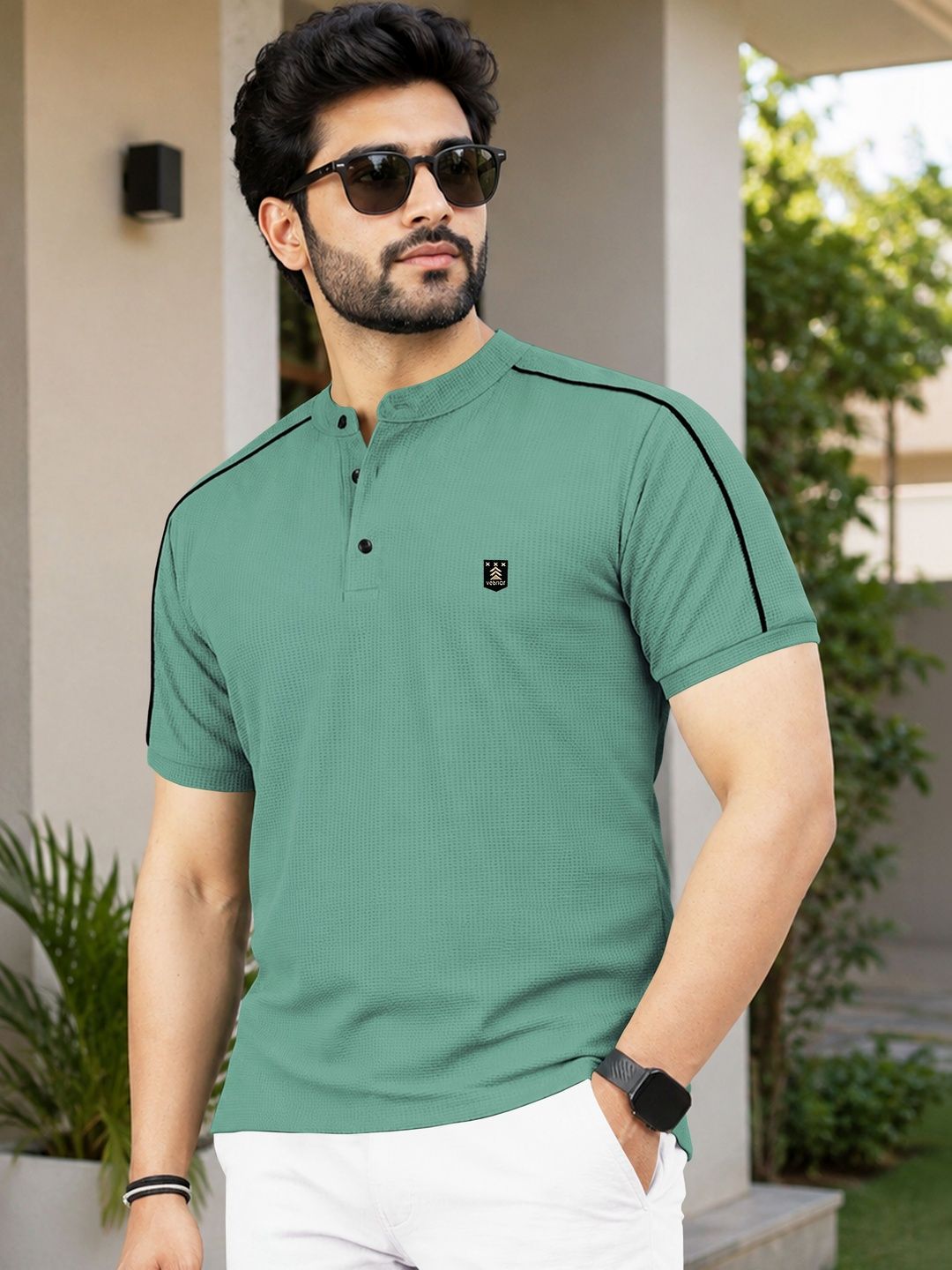 VeBNoR Mandarin Collar Short Sleeves T-shirt