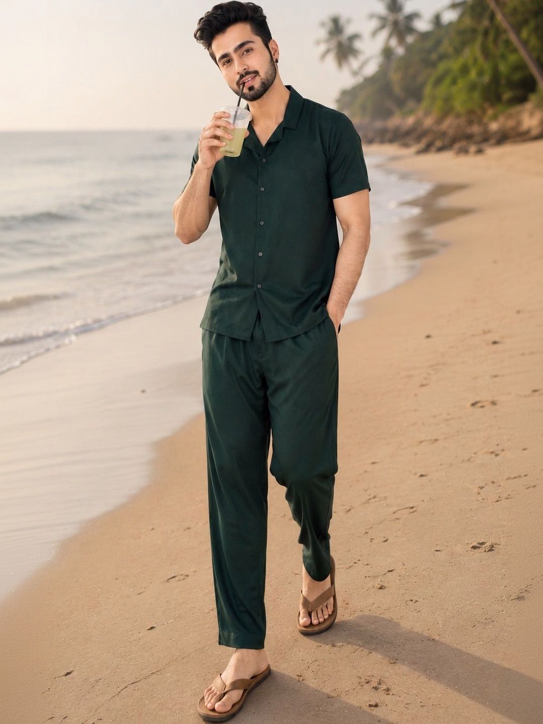 Blissence Blissence Cotton Solid Shirt with Trousers