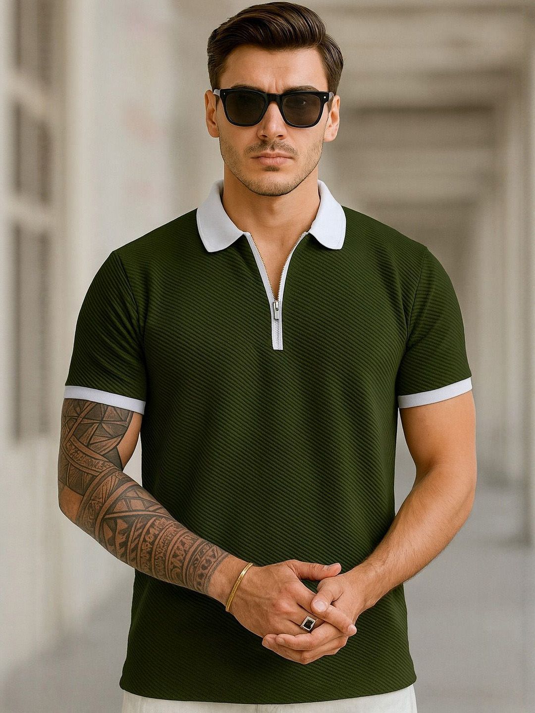 CHROVEL Men Polo Collar T-shirt