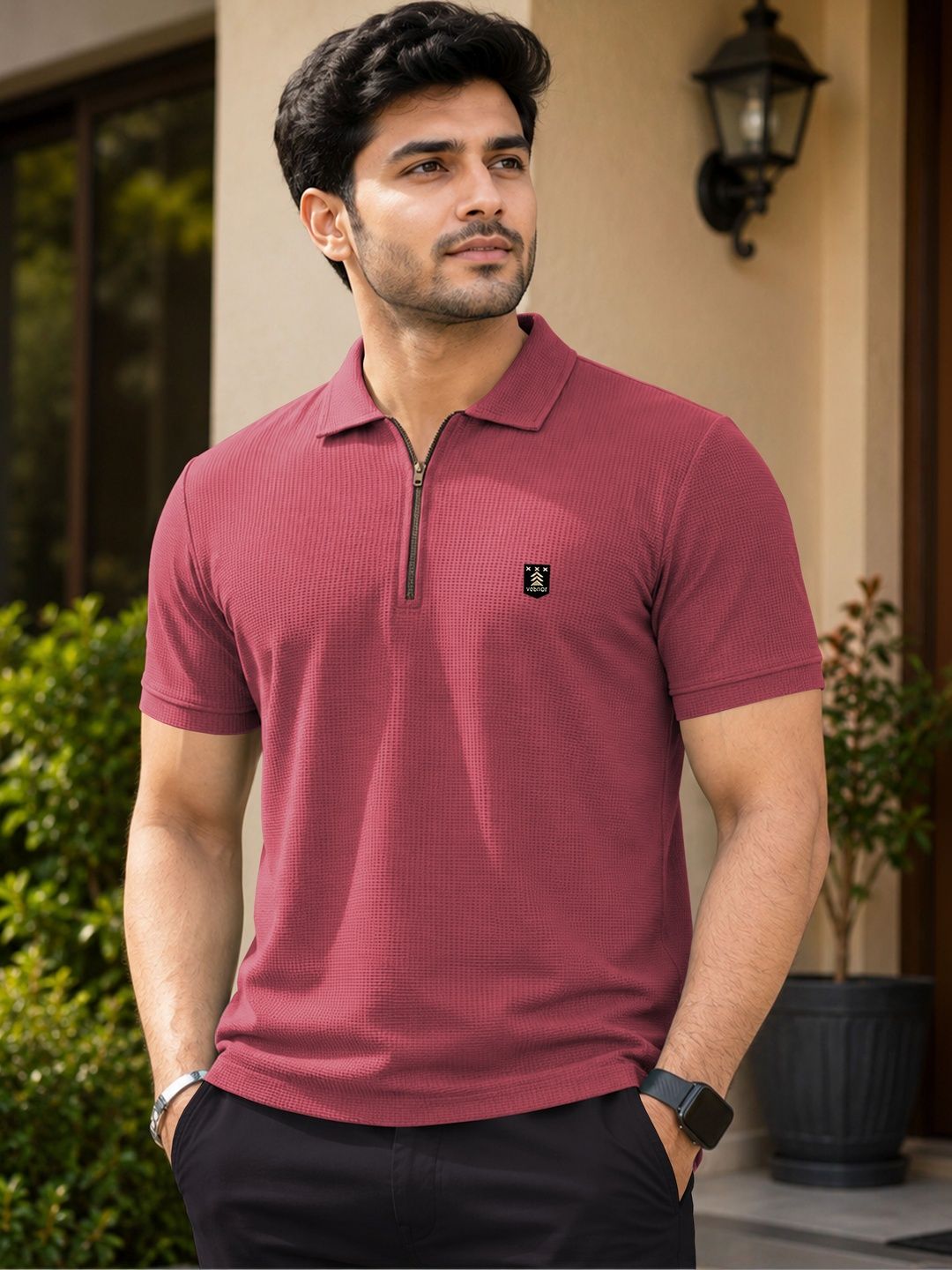 VeBNoR Men Polo Collar Pockets T-shirt