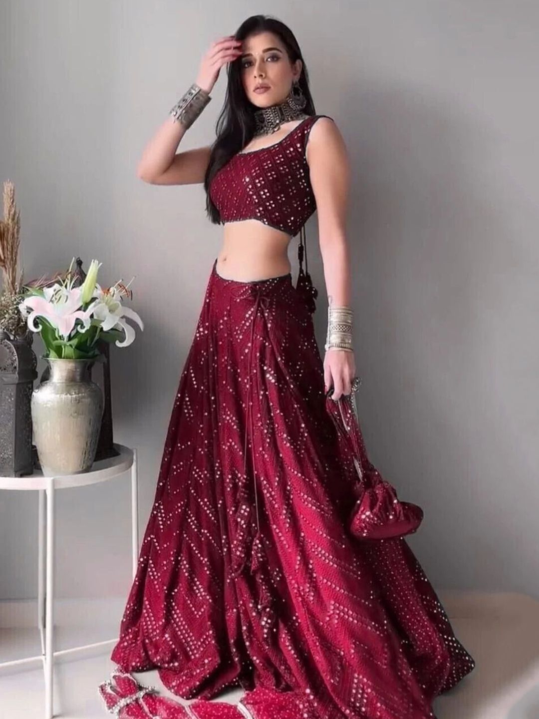UDBHAV EXPORT Embellished Sequinned Semi-Stitched Lehenga & Unstitched Blouse With Dupatta