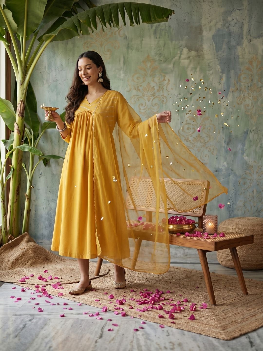 Gotta Patti A-Line Midi Dress with Dupatta deal from myntra Gotta Patti A-Line Midi Dress with Dupatta deal from myntra