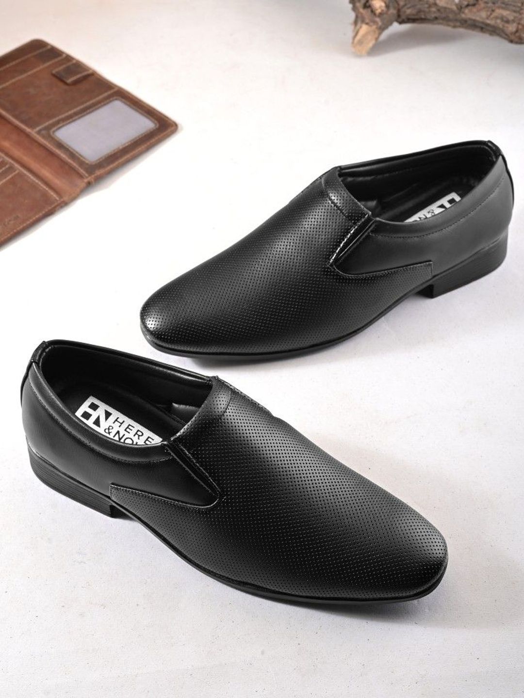 Here&Now Men Black Synthetic Leather Formal Slip On Loafers Shoes