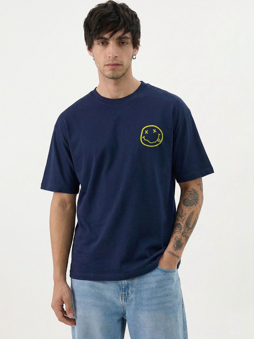Crazymonk Graphic Printed Drop-Shoulder Sleeves Cotton Oversized T-shirt