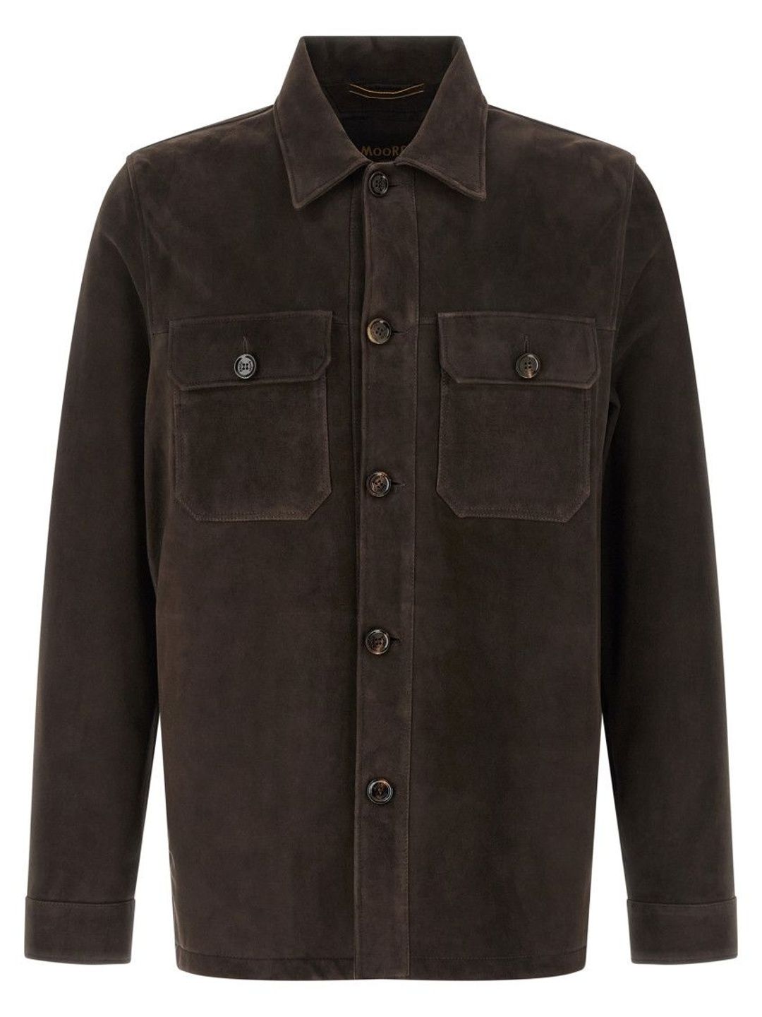 Moorer Brown Solid Shirt Collar Jacket