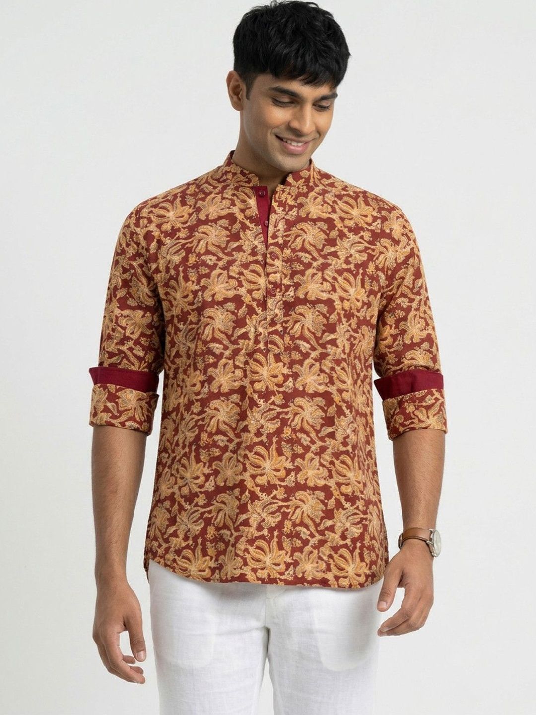 Sanman Ethnix by Raymond Sanman Ethnix by Raymond Men Floral Printed Indie Prints Kurta