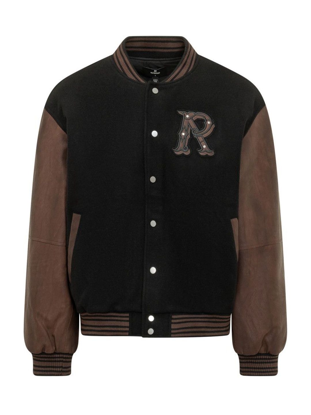 Represent Black Color Block Band Collar Jacket