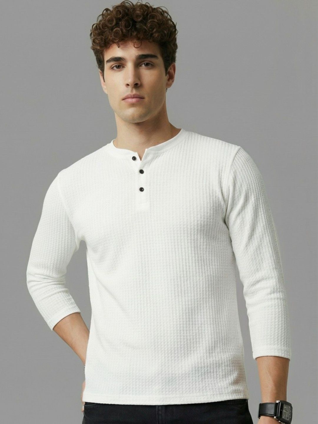 HERE&NOW Men Henley Neck T-shirt