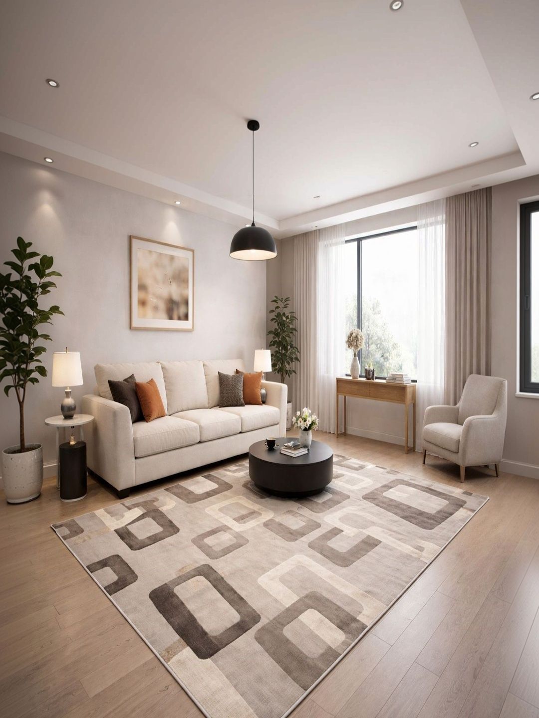 Myntra Elegant Homes Myntra Elegant Homes Brown Geometric Anti-Skid Polyester Carpet