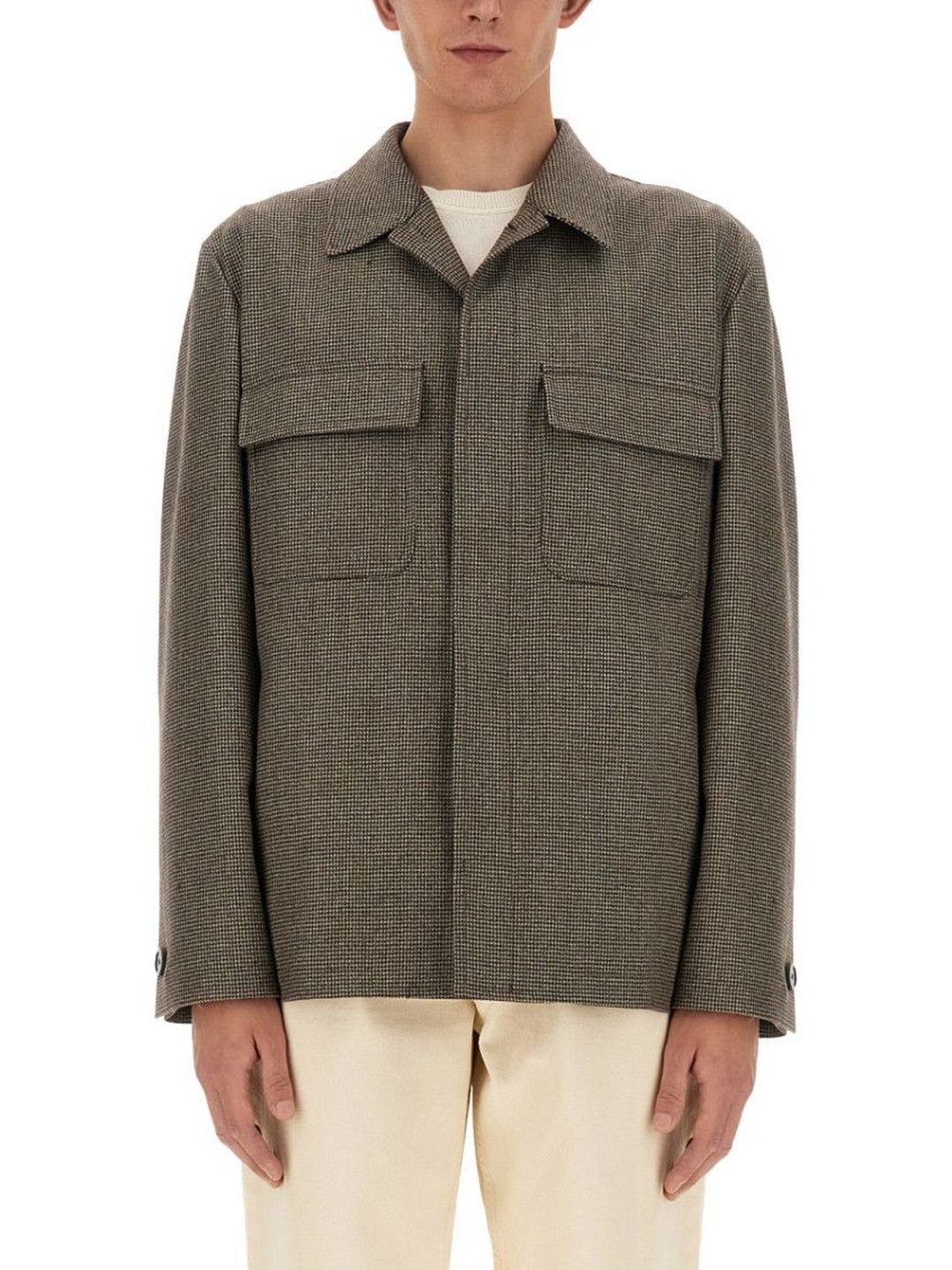 Lardini Brown Checks Shirt Collar Jacket