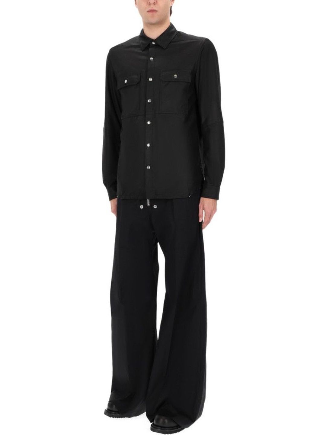 Rick Owens Black Solid Shirt Collar Jacket