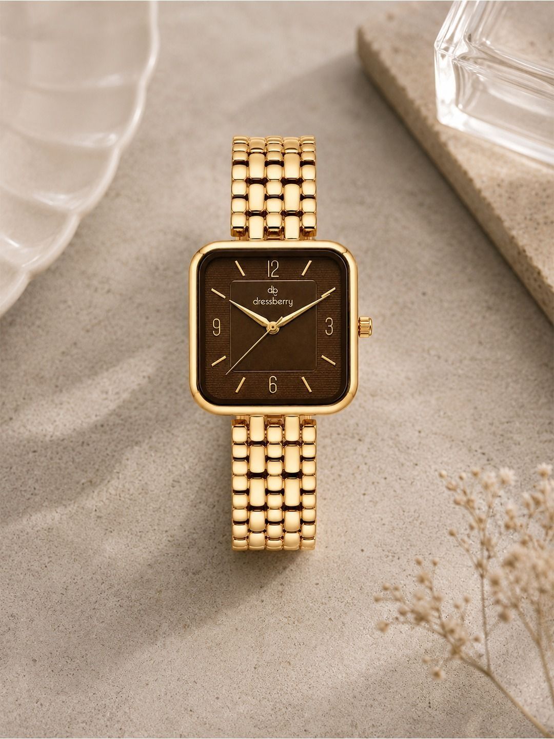 DressBerry Women Dial & Stainless Steel Bracelet Style Straps Analogue Watch DB162-RGCASE-BROWNDIAL-RGSTP