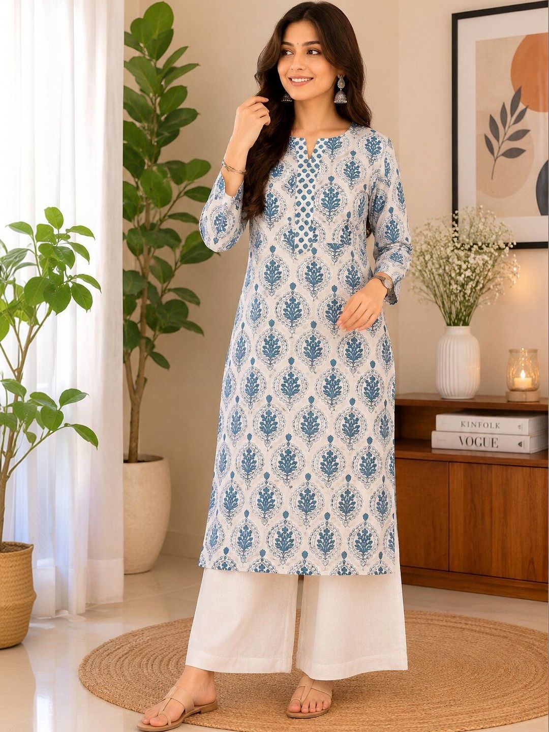 Ethnic Lady Ethnic Motifs Printed V-Neck Kurti