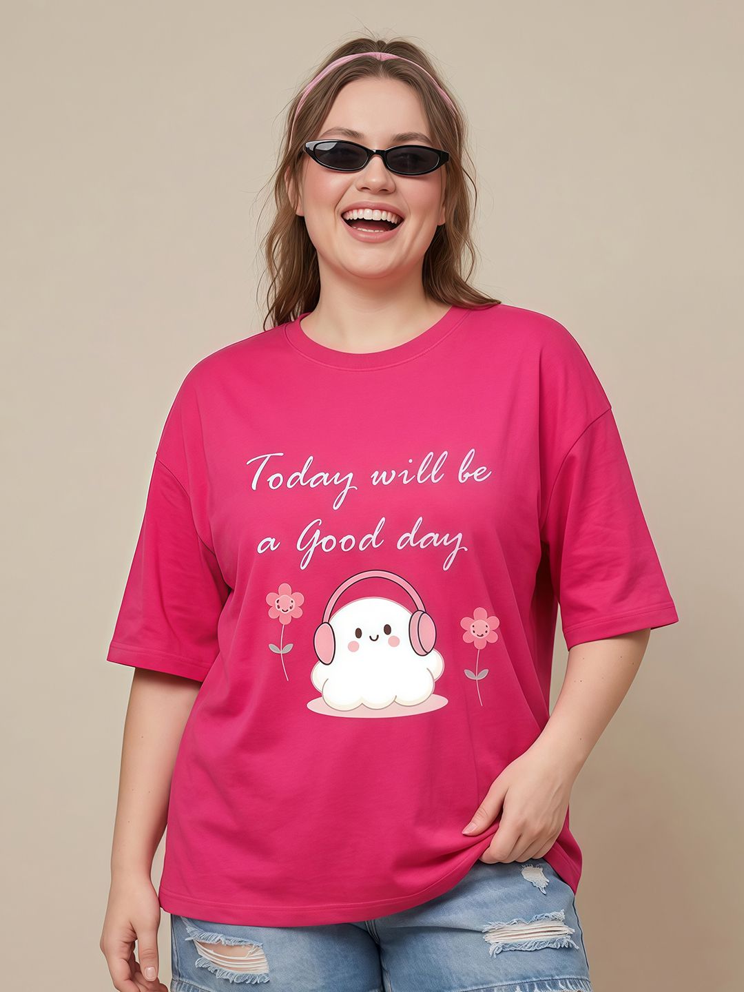 Shonisha Women Printed Drop-Shoulder Sleeves T-shirt