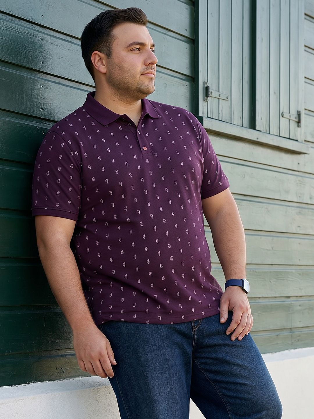 Sztori Plus Size Printed Polo Collar Pure Cotton T-shirt
