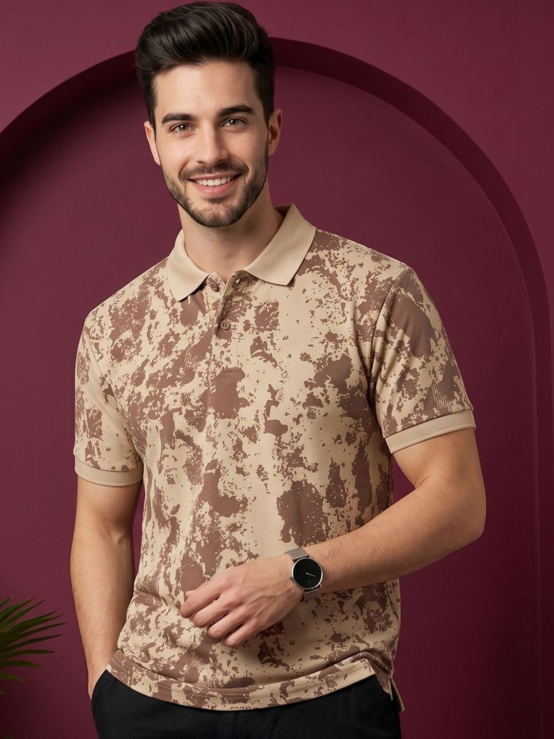 Moda Rapido Men Camouflage Printed Polo Collar T-shirt