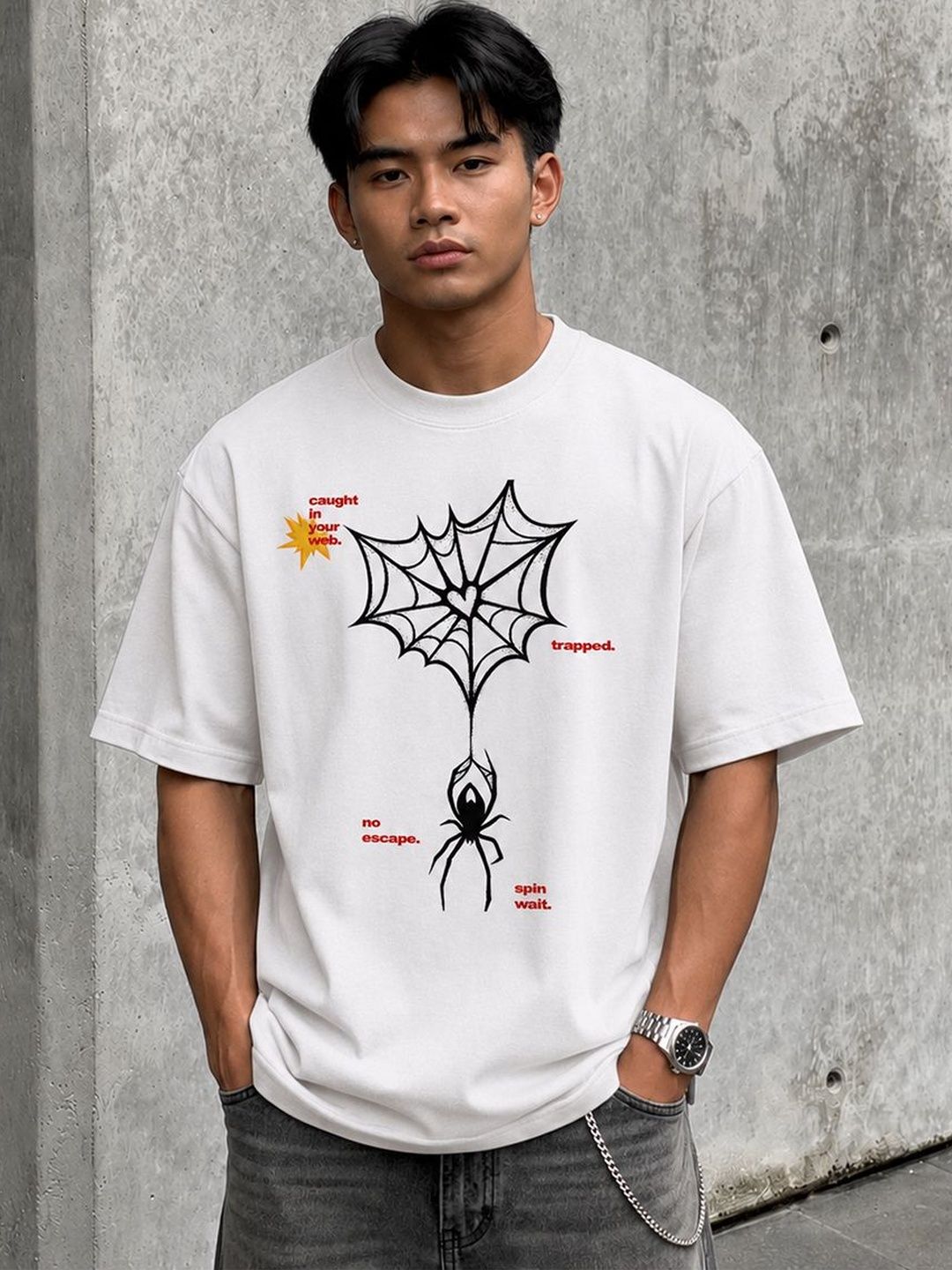 SELEKT Men Trapped Spider Web Oversized T-Shirt