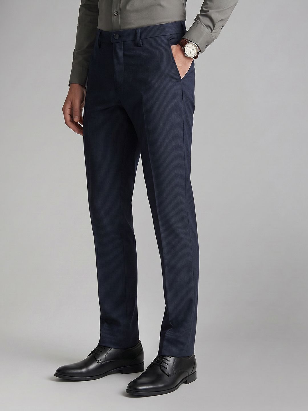 Allen Solly Men Striped Flat-Front Formal Trouser