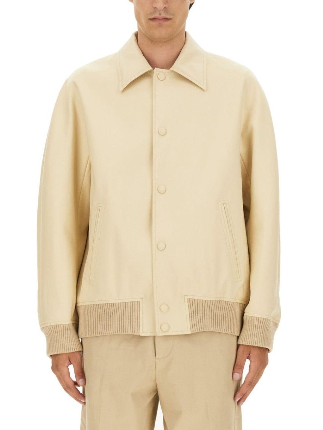 Lanvin Beige Solid Shirt Collar Jacket