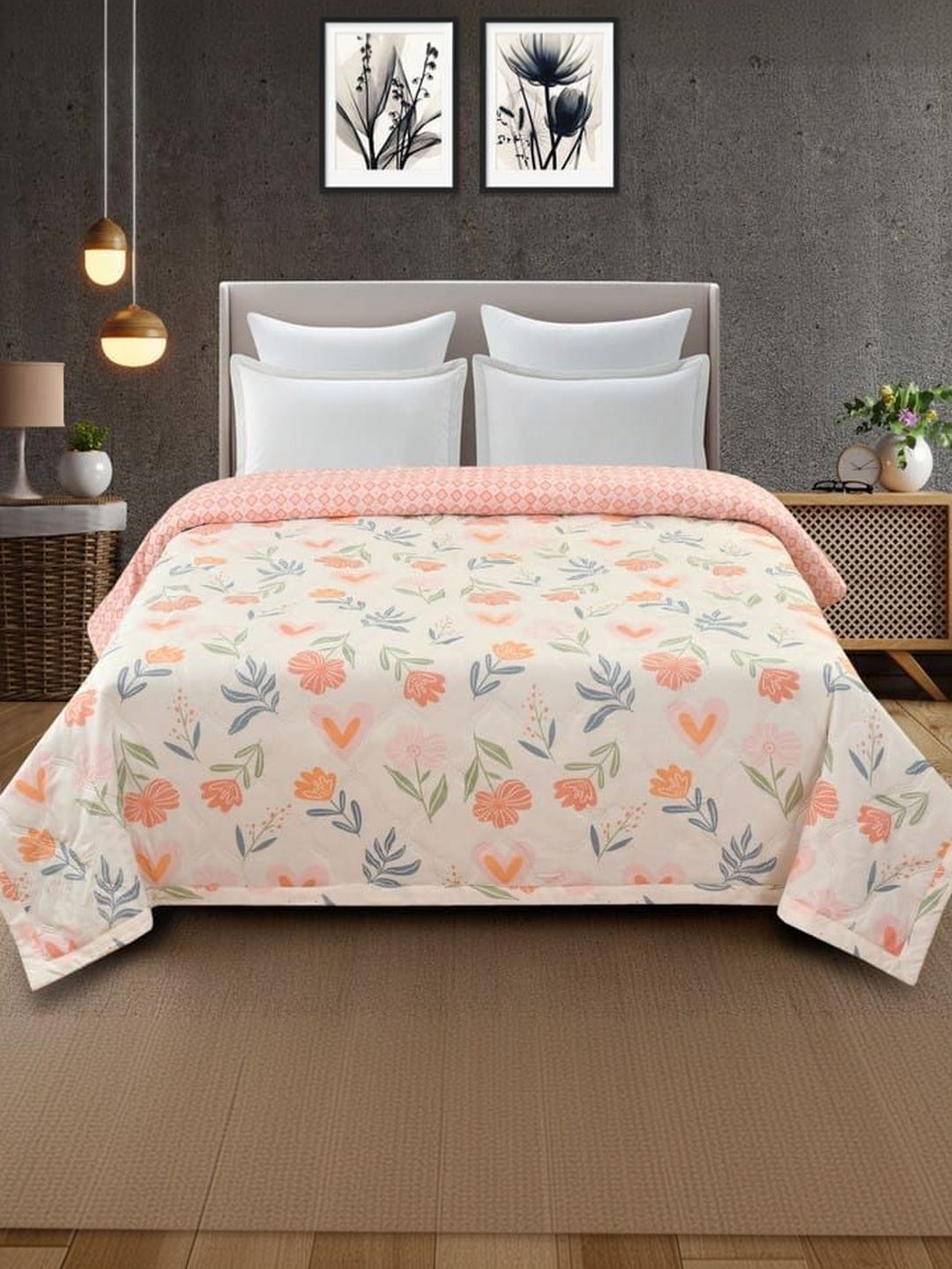 Comfowell Comfowell Peach-Coloured Floral AC Room 210 GSM Dohar