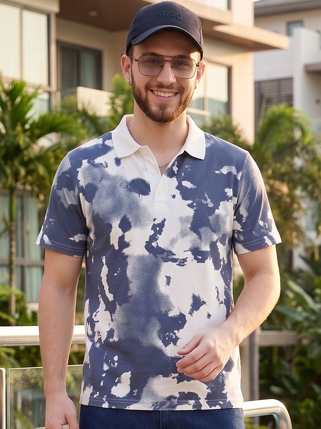 Mast & Harbour Men Tie and Dye Dyed Polo Collar T-shirt