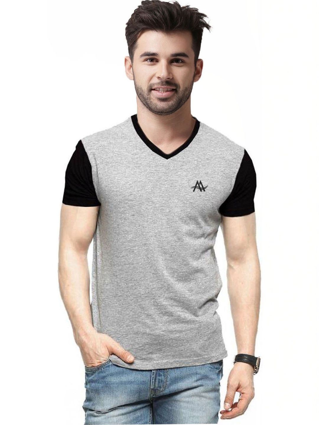 AD & AV AD & AV Men Brand Logo V-Neck Pockets Slim Fit T-shirt