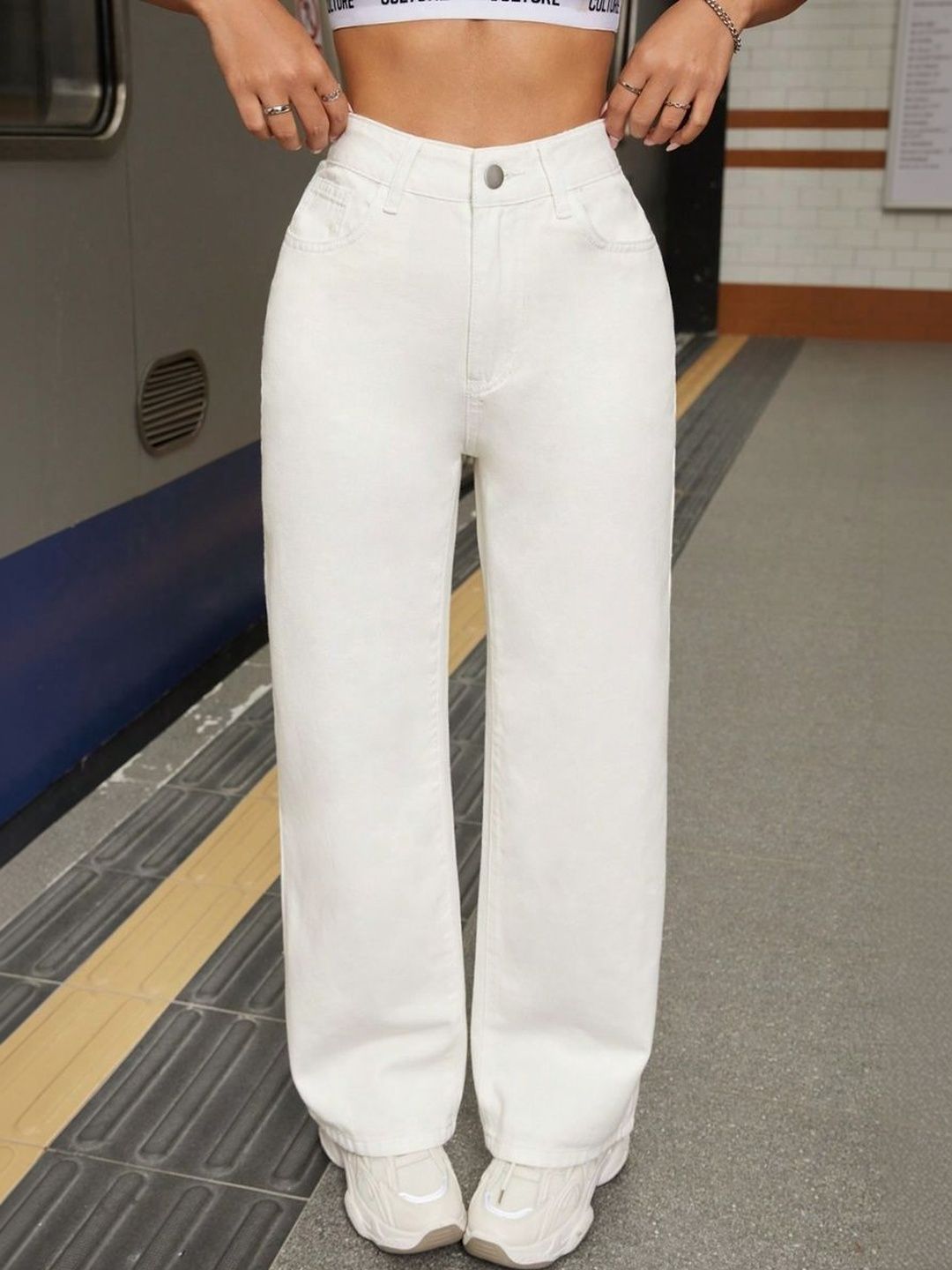 YMT Women Jean Wide Leg Mid-Rise Jeans