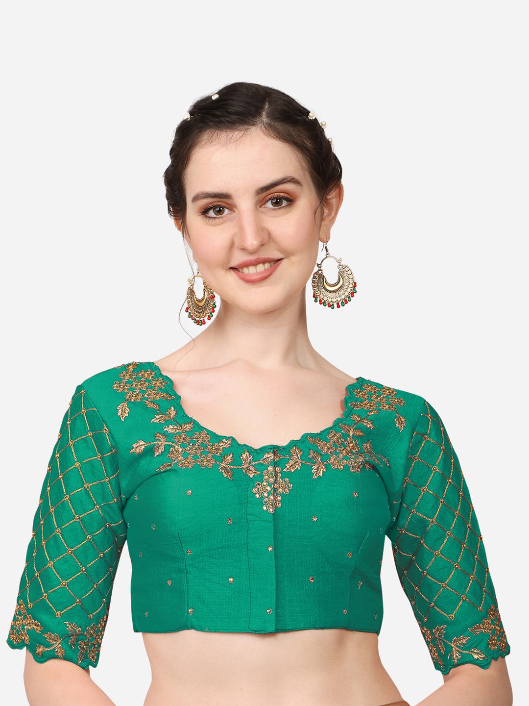 Moda Rapido Moda Rapido Silk Solid Beads and Stones Saree Blouse