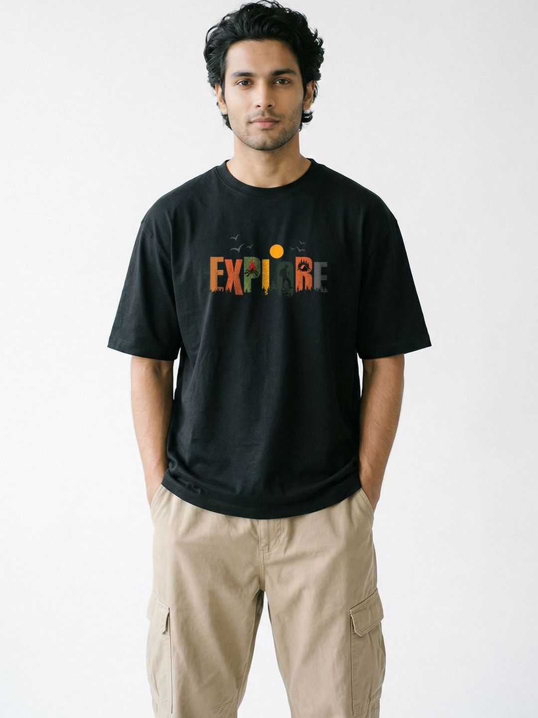 Crazymonk Typography Printed Drop-Shoulder Sleeves Cotton Oversized T-shirt