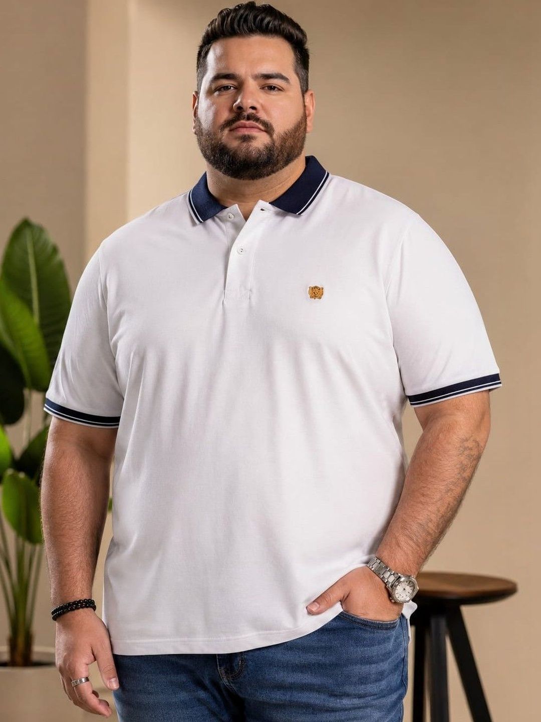 AUSTIVO Men Brand Logo Polo Collar T-shirt