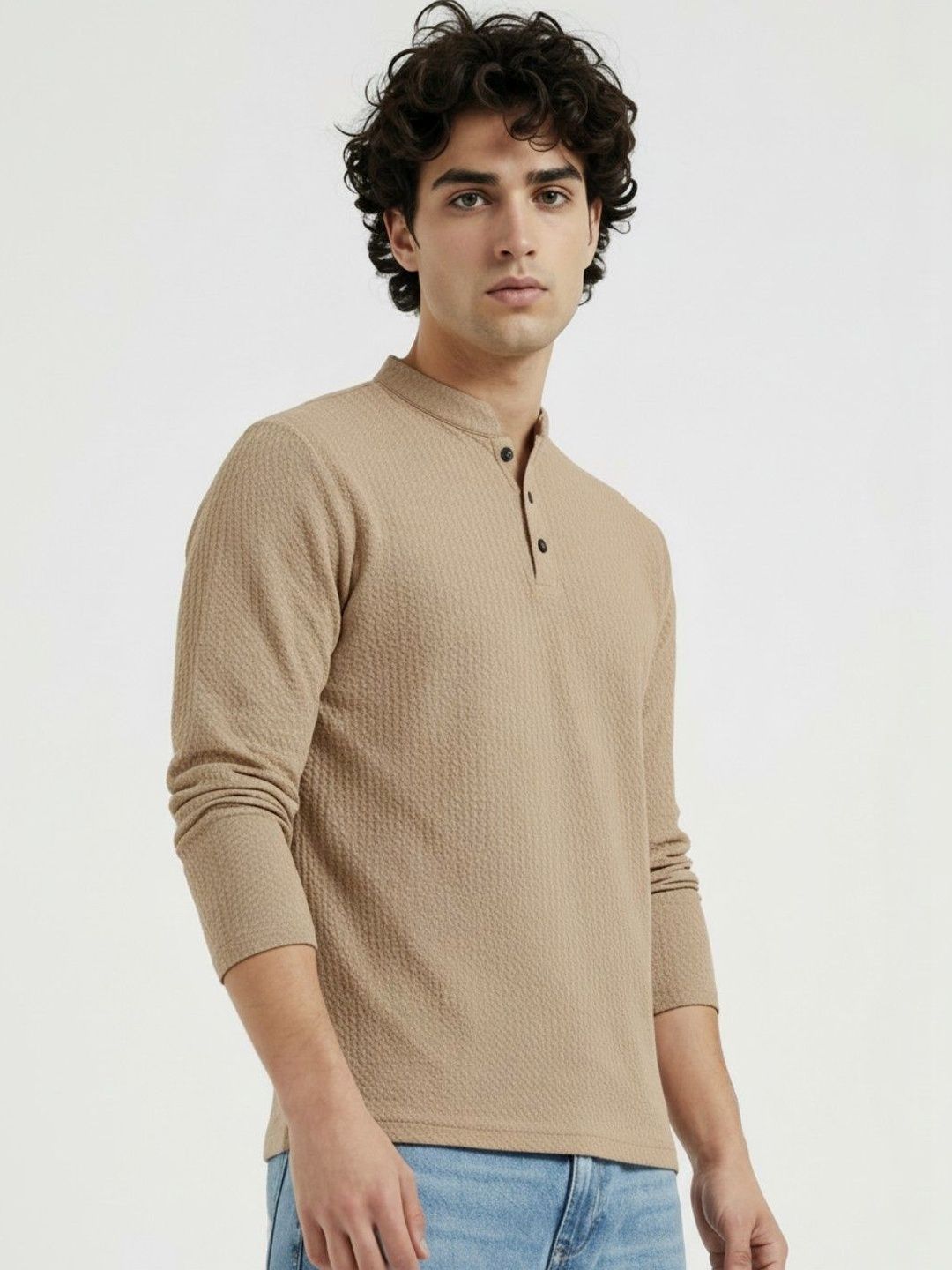 HERE&NOW Men Mandarin Collar T-shirt
