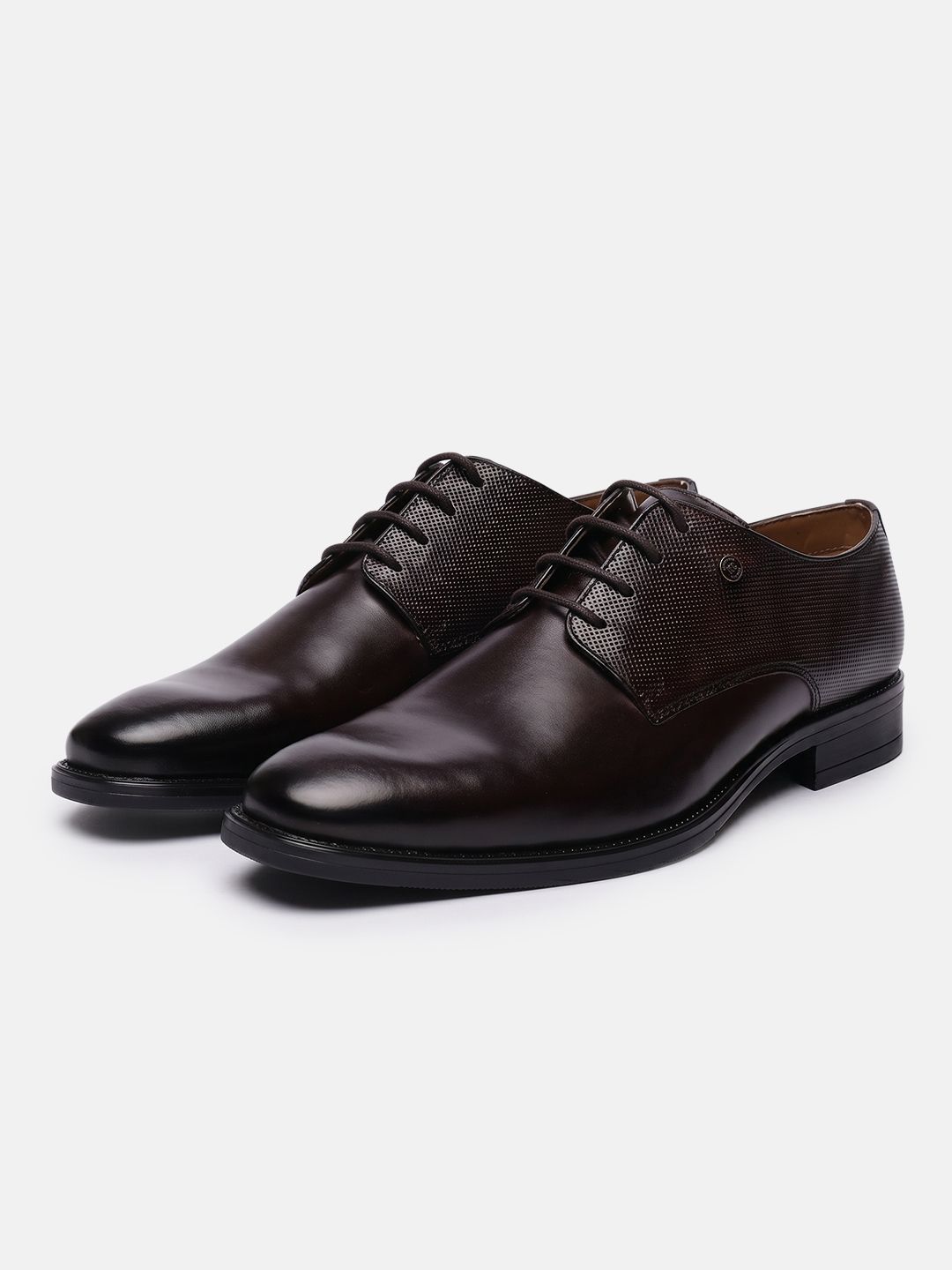 Kenneth Cole Men Textured Leather Round Toe Lace-Ups Formal Derbys