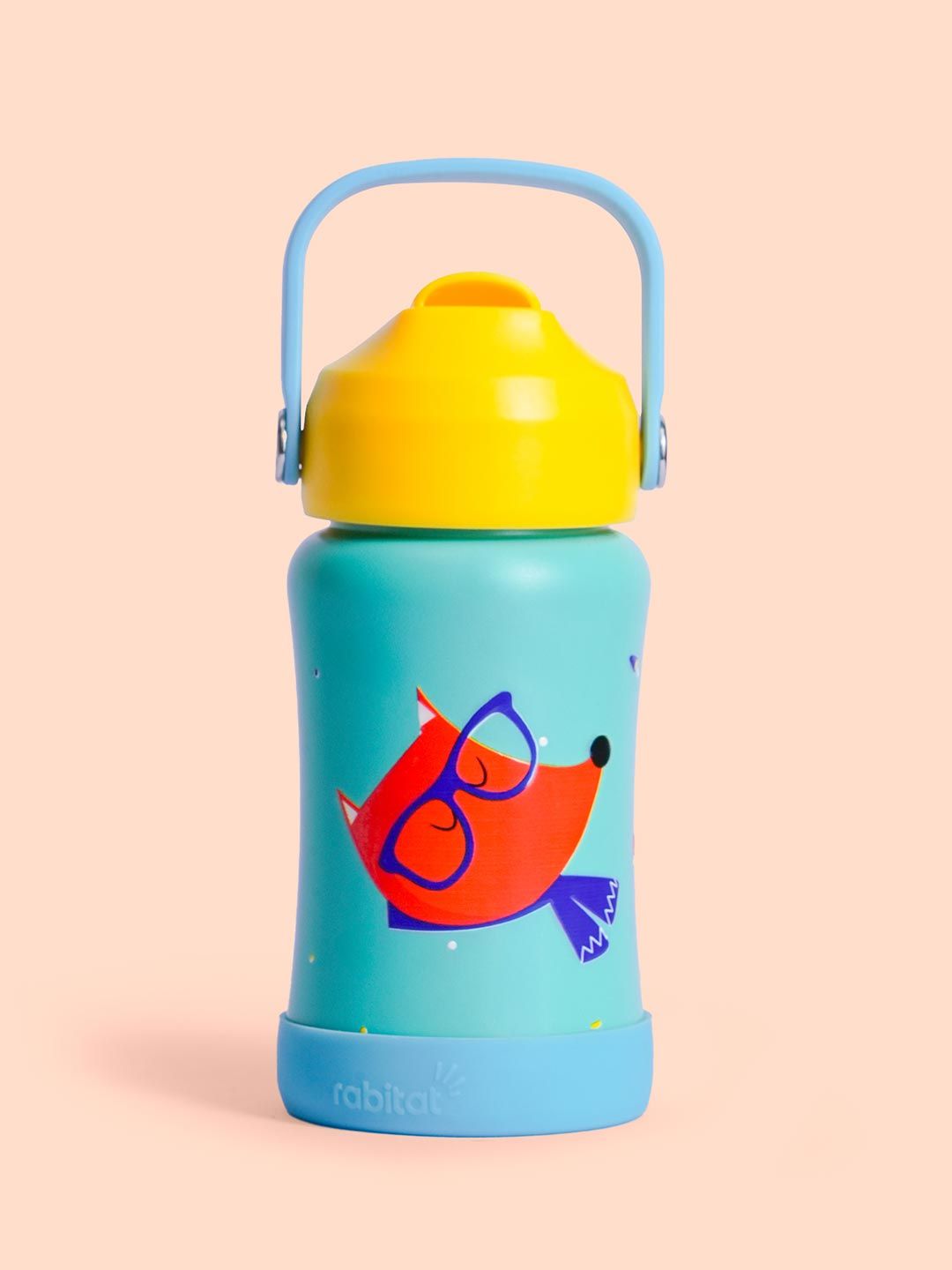 Rabitat Green & Yellow Single Stainless Steel Cartoon Characters Water Bottle