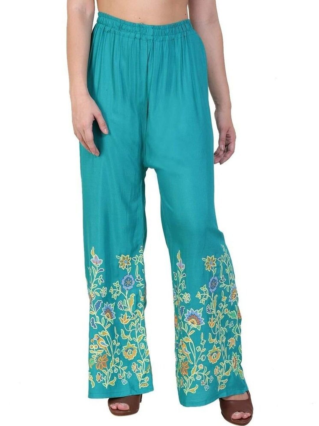 OMAYA Women Floral Printed Knitted Ethnic Palazzos