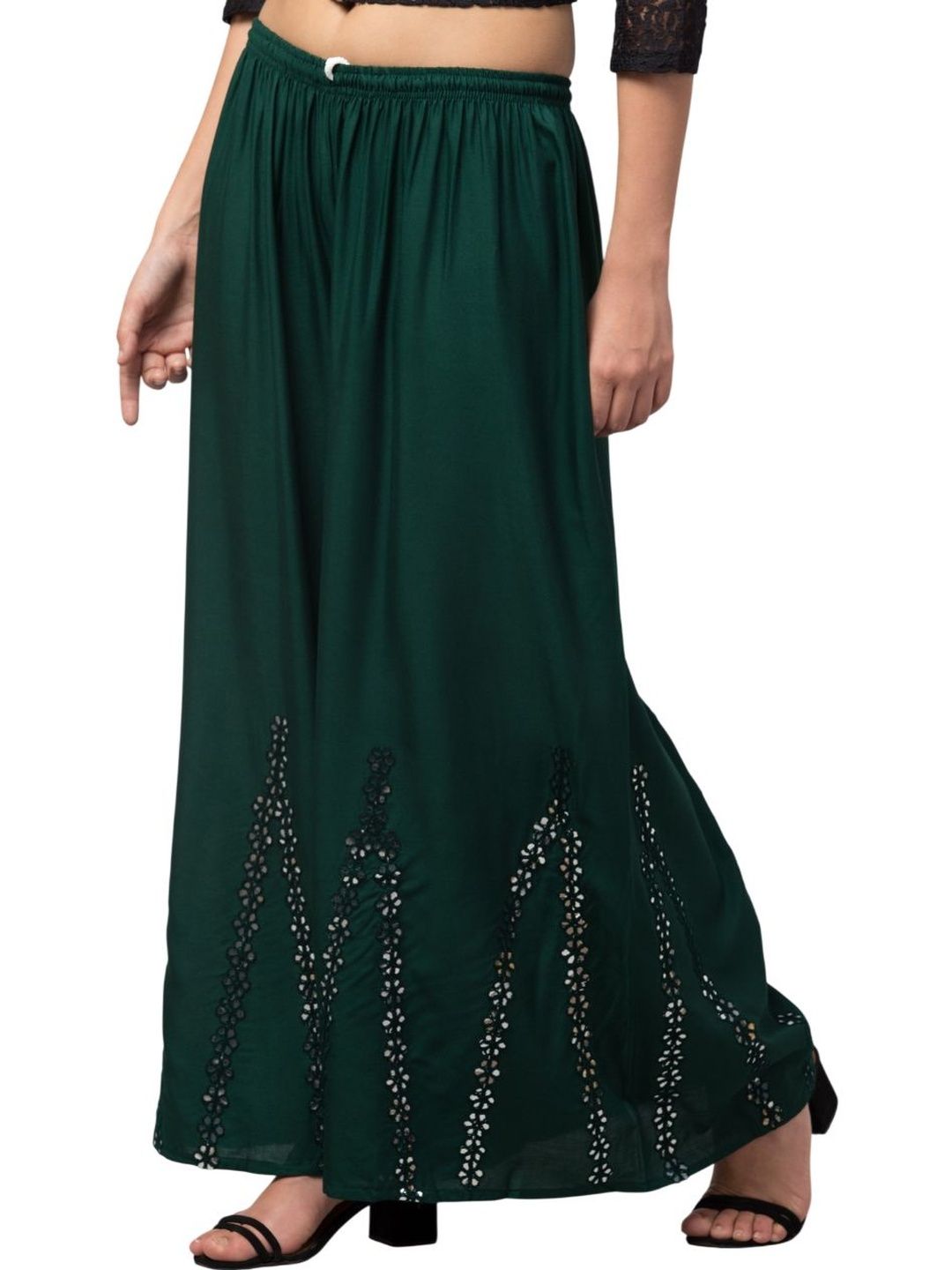 OMAYA Women Embellished Knitted Ethnic Palazzos