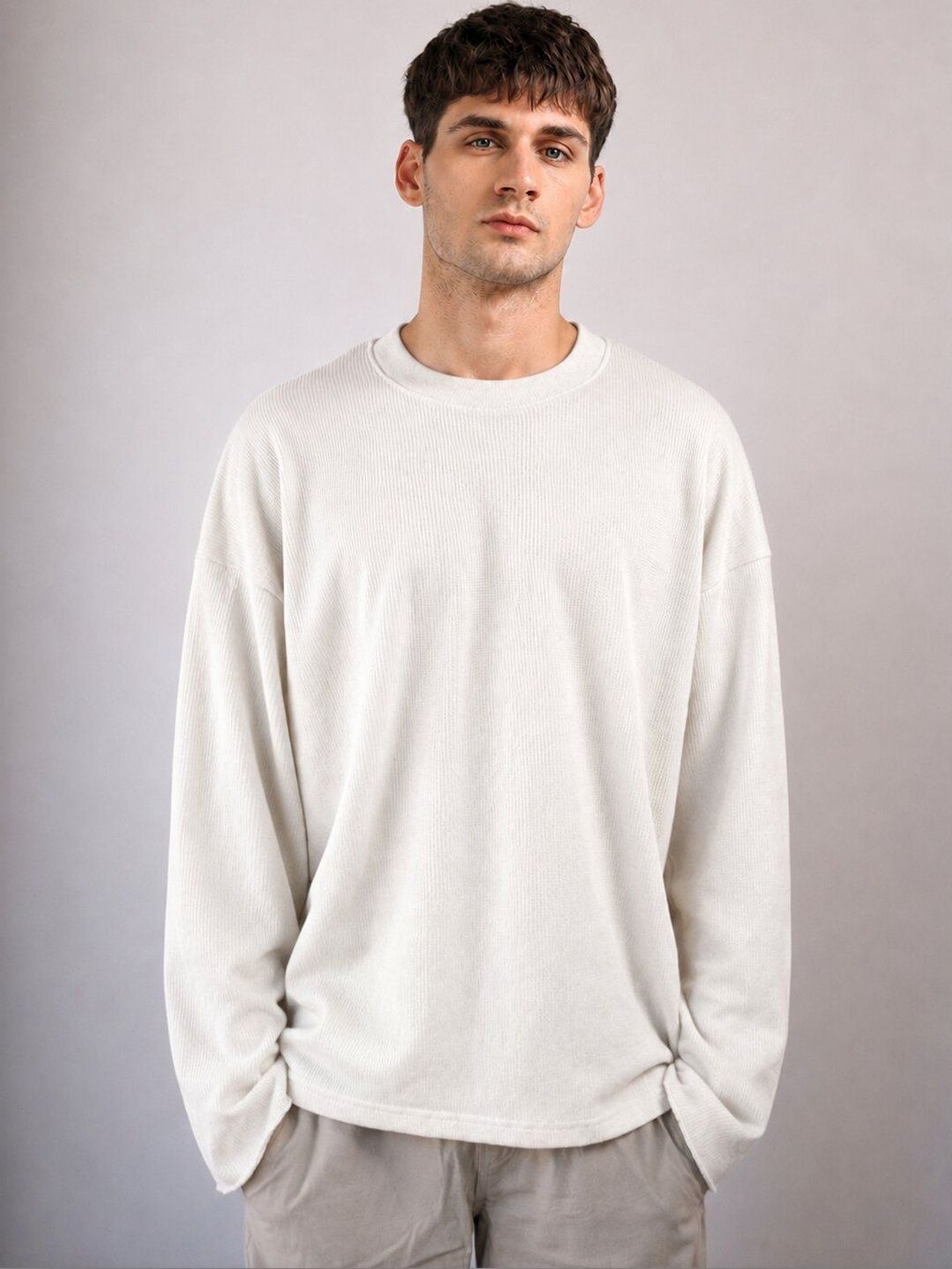 MOHICANS MOHICANS Drop-Shoulder Sleeves Waffle Textured Oversized T-shirt