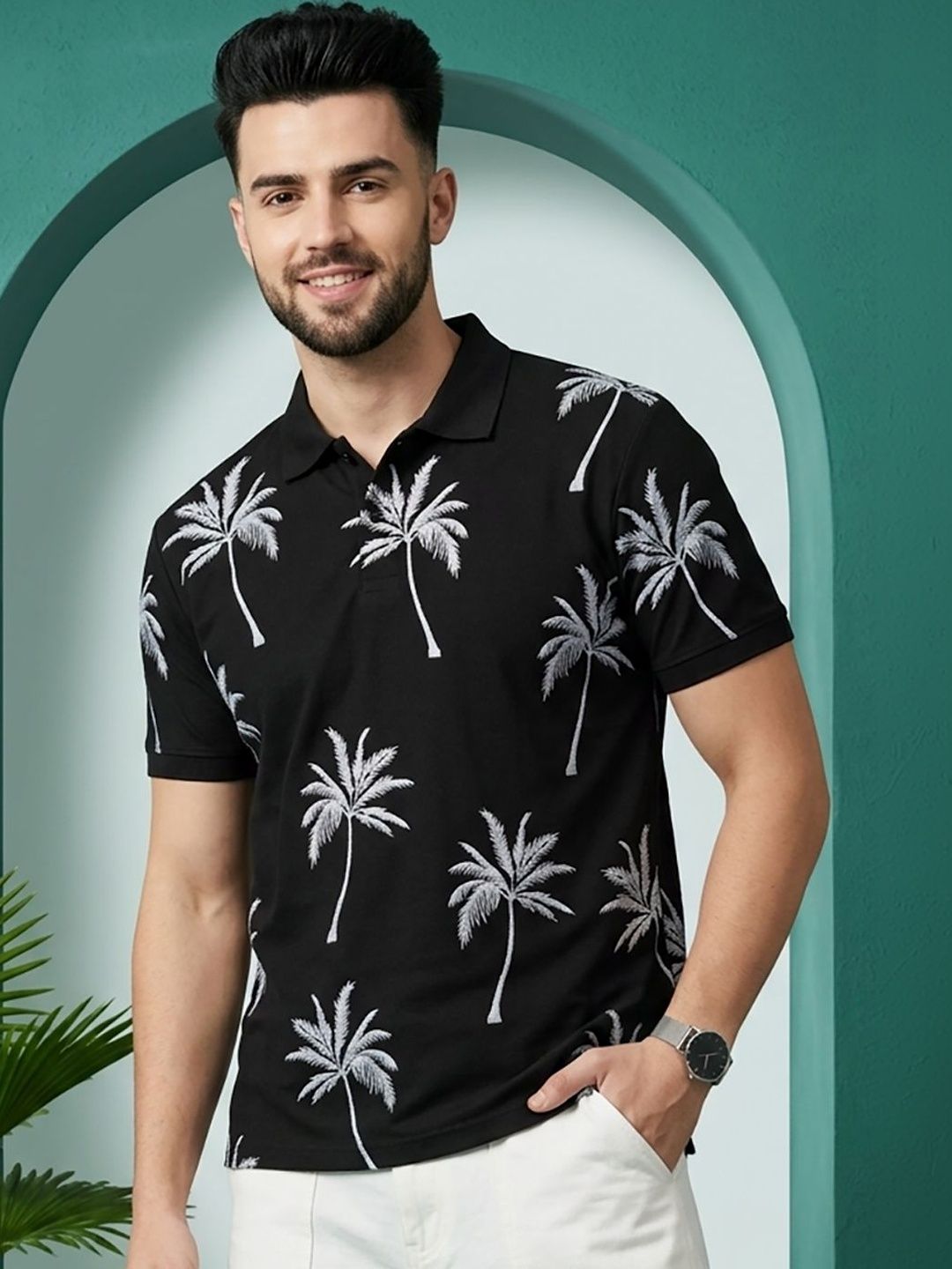 Moda Rapido Men Printed Polo Collar Tropical T-shirt