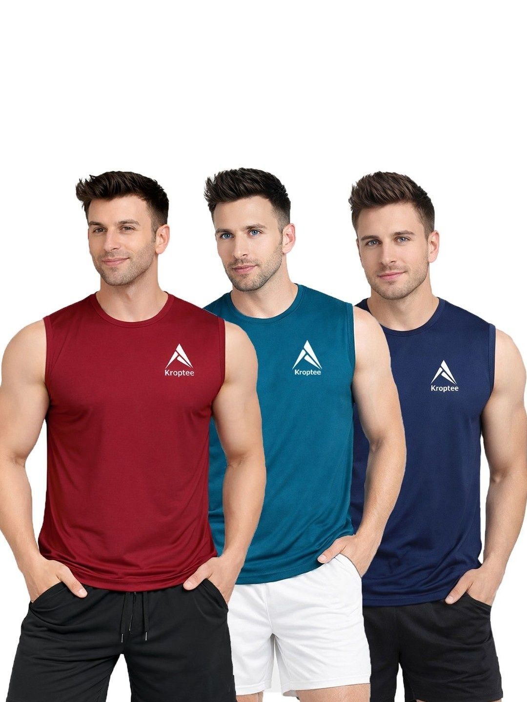 Kroptee Pack of 3 Cotton Blend Gym Vest