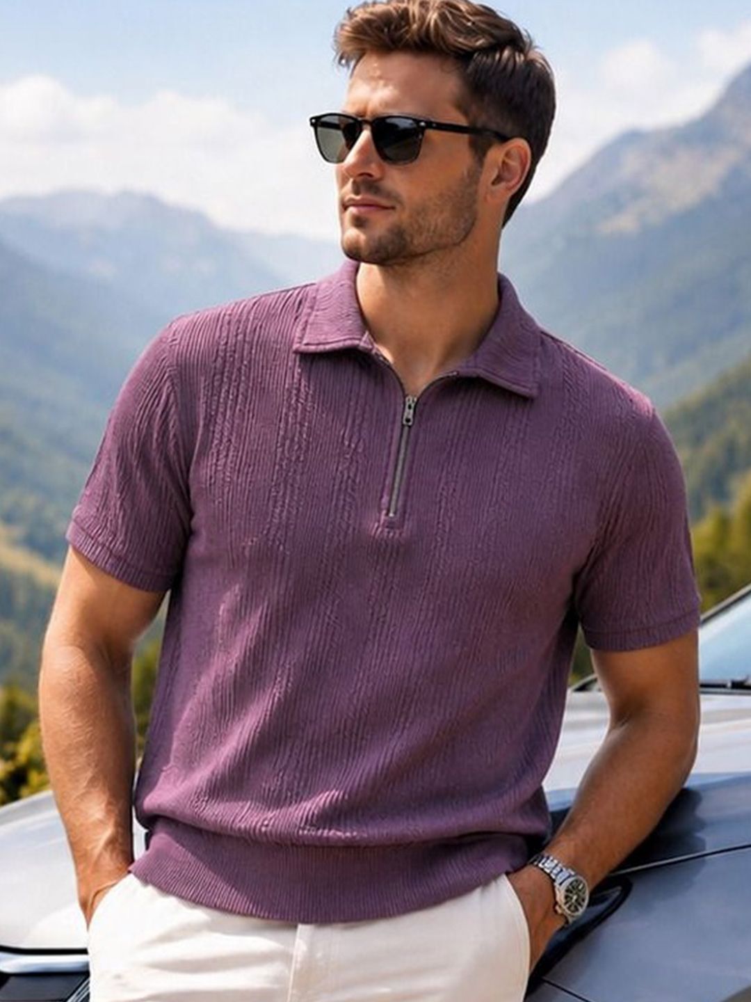 R.Code by The Roadster Life Co. Men Polo Collar T-shirt