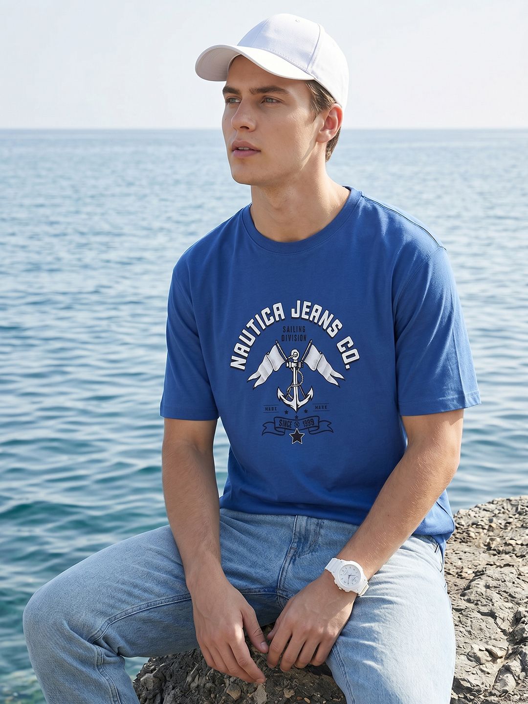Nautica Oversized Printed Pure Cotton T-shirt
