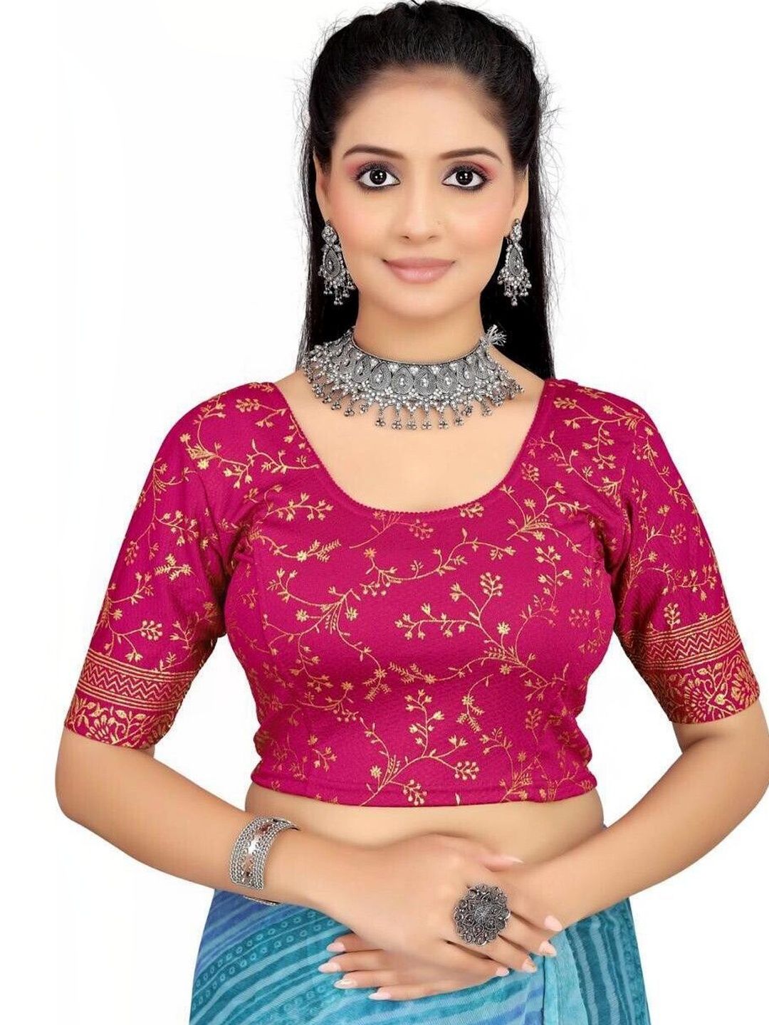 SANVI VOGUE SANVI VOGUE Woven Design Zari Saree Blouse